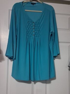 Ava & Grace Teal Smocked V-Neck Tunic sz3X